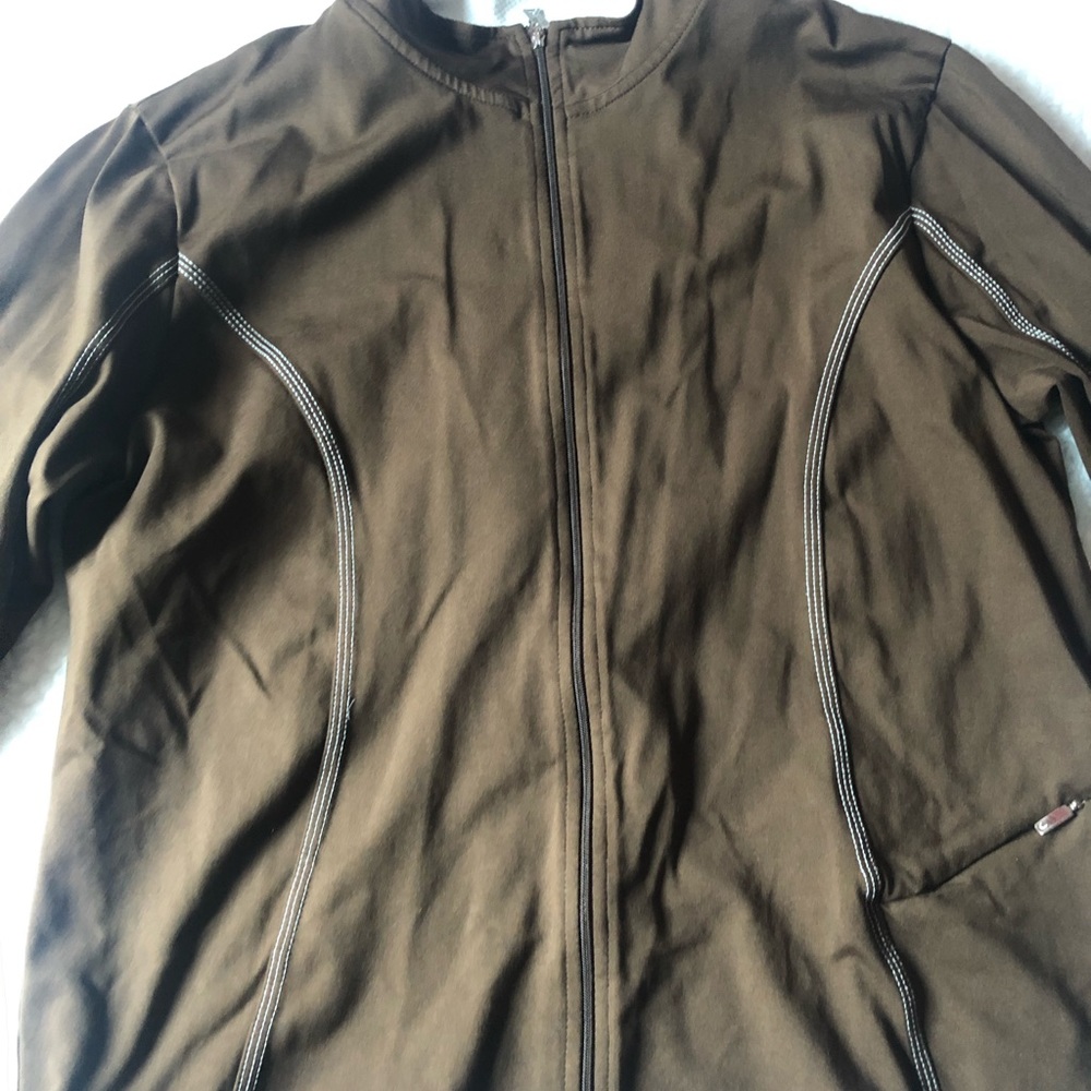 BROWN AND WHITE ATHLETIC ZIP UP